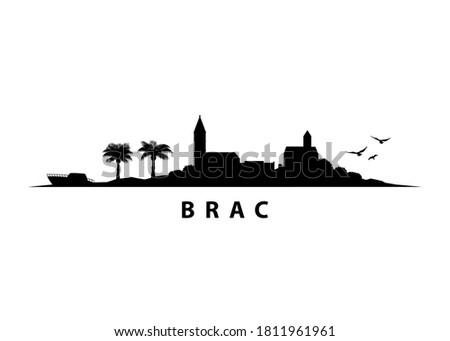 Brac Island Croatia Skyline Black Shape Silhouette Vector Graphic 
