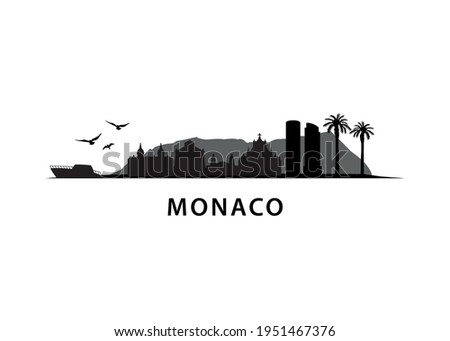 Monaco Skyline Silhouette City Vector Design Art | Urban Landscape | France, Palms, Coast 