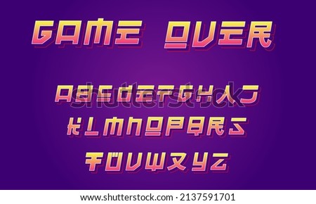 Retro Style Alphabet, Japanese and USA influenced, 16bit video game aesthetic, gaming abc for logos, brands and arcade machines. Tokyo, Vintage and asian typeface. Neon, gradient and trendy typo. 