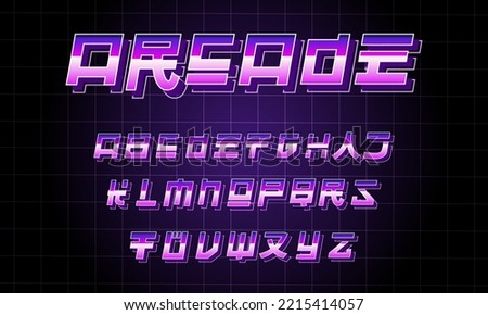 16bit Retro video game aesthetic, gaming abc for logos, brands and arcade machines. Tokyo, Vintage and asian typeface. Neon, gradient and trendy typo.