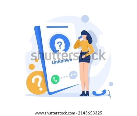Call from Unknown Number to Subscriber,Hoax Warning, Suspicious Anonymous Calls. Cartoon People Vector Illustration