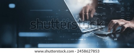 Similar – Image, Stock Photo Global database and artificial intelligence.Abstract concept of big data or cyber security technology and connection. Information transfer, Minimal background. 3D Render