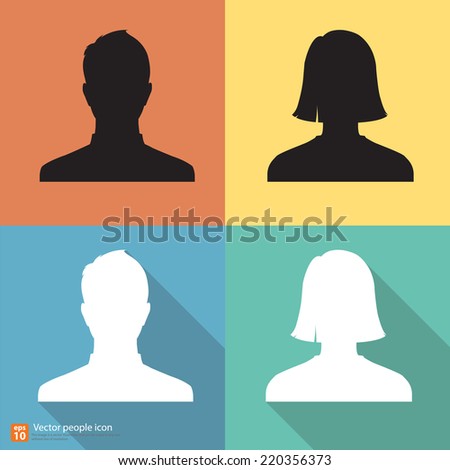 Set of Silhouette people man and woman avatar profile pictures with shadow on color vintage background