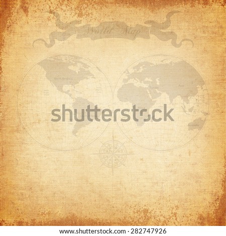 Vintage background, old world map with canvas texture