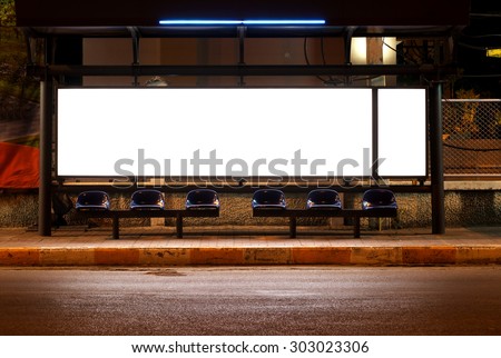 blank of billboards at bus stop in night