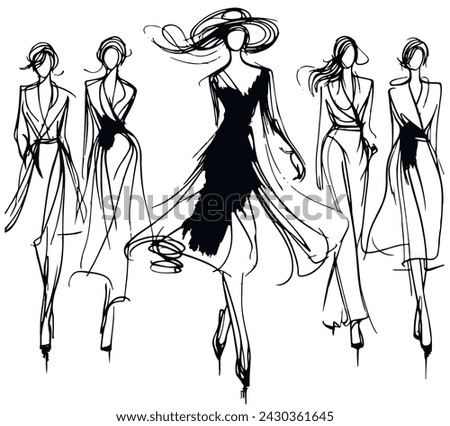 Stylish fashion models. Pretty young girls. Fashion girls Sketch