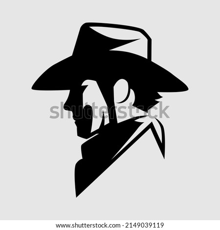 Cowboy portrait side view symbol on gray backdrop. Design element
