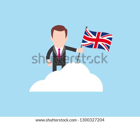 Business standing on top of cloud with UK flag in hand