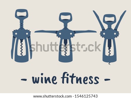 Vector different positions of corkscrew.  Wine Fitness.