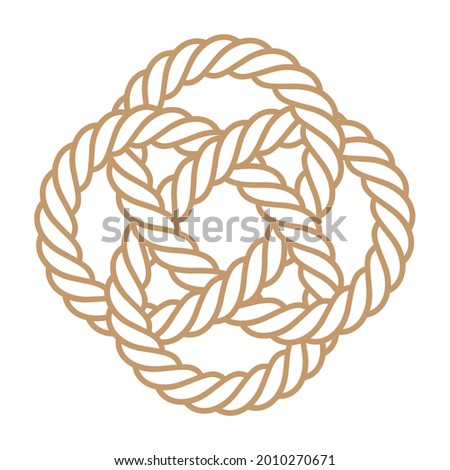 Vector silhouette twisted line rope circle mat. Mandala - Cloverleaf. Isolated on white background.