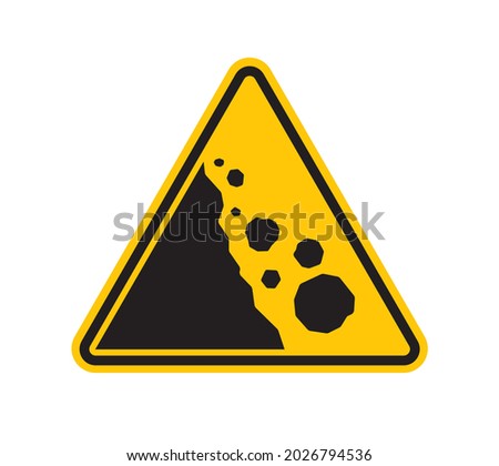 Vector yellow triangle sign - black silhouette landslide. Rockfall. Danger of avalanche. Isolated on white background.