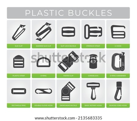 Vector set of plastic buckles and fastening solutions. Isolated on white background. Сток-фото © 