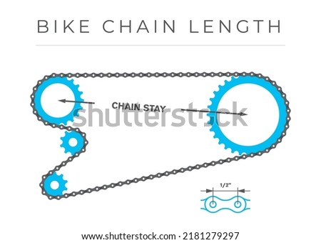 Vector infographic Bicycle chain length. Detail of the chain passing through the gears. Bike crankset. Isolated on white background.