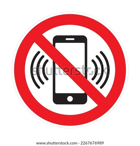 Vector crossed out red circle symbol with phone symbol. Cell phone prohibition symbol. Isolated on white background