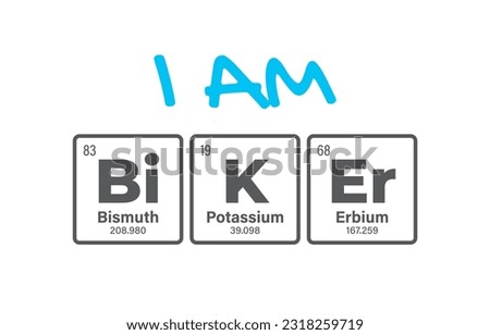 Vector inscription BIKER composed of individual elements of the periodic table. Text: I am Biker. Isolated on white background
