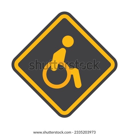 Vector yellow rhombus wheelchair icon. Isolated on white background.