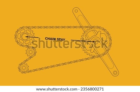 Vector infographic Bicycle chain length. Detail of the chain passing through the gears. Bike crankset. Yellow background.