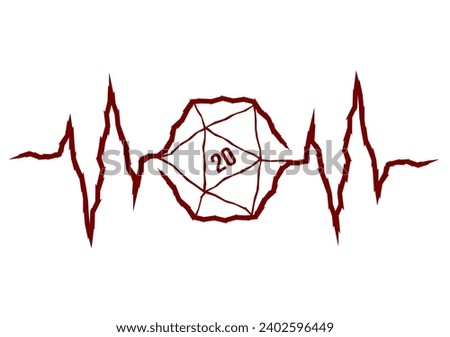 Vector medical pulse line with symbol of 20 double sided cubes. Board Games. White background.