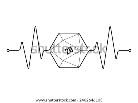 Vector medical pulse line with symbol of 20 double sided cubes. Board Games. White background.