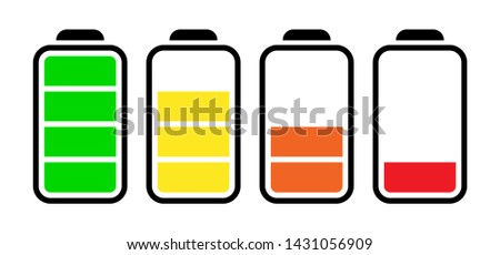 Set of four battery icons with different level of energy. Vector illustaration.
