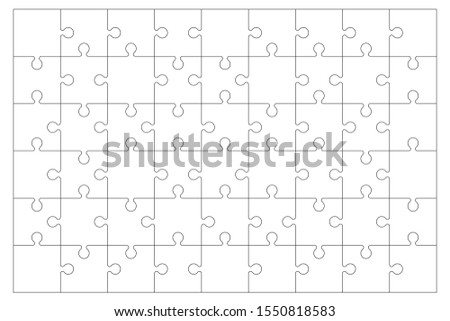 Jigsaw Puzzle blank with editable stroke no fill color. 6 x 9 puzzle pieces. Each piece is editable. Background Vector Illustration isolated on white.