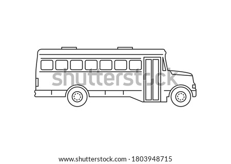 School bus icon. Black line web sign. Flat style vector illustration isolated on white background.