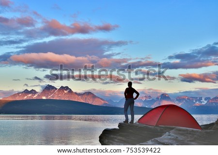 Tent with a view, Lyngsalpene, Norway Stock fotó © 
