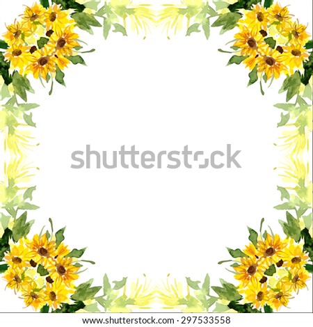 Watercolor card with flowers sunflower. Can be used for banner, cards, wedding invitations, etc. Vector illustration