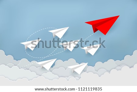 Paper plane are competition to destination up to the sky go to success goal. business financial concept. leadership. creative idea. illustration vector. start up. paper art style