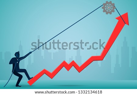 Businessmen use the rope to pull the red arrow to change the direction to the ultimate success goal. business finance concept. creative idea. illustration cartoon vector