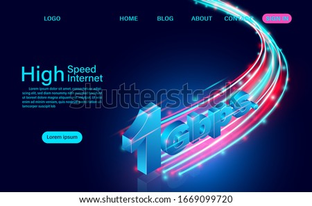 High Speed Internet Concept. 1 Gbps in global broadband networks speed. isometric flat design vector illustration