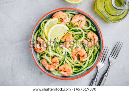 Similar – Foto Bild Hausgemachte Zucchini-Spaghetti mit Pestosauce, Brokkoli und Kirschtomaten