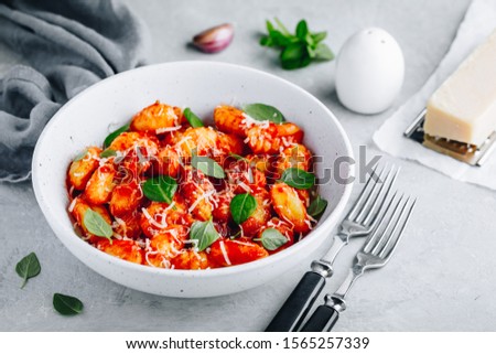 Similar – Foto Bild Gnocchi mit Tomatensauce und Parmigiano auf einem Teller.