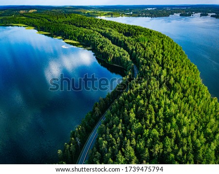 Image, Stock Photo Green forest and water aerial top view, copy space