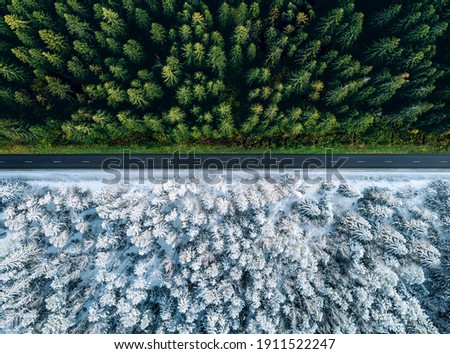 Similar – Foto Bild Winterliche, ländliche Draufsicht. Gepflügte Felder mit Winterfrüchten