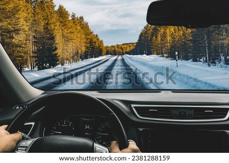 Similar – Image, Stock Photo curved road in snowy landscape