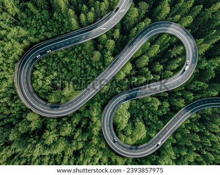 Similar – Image, Stock Photo Winding asphalt road through forest