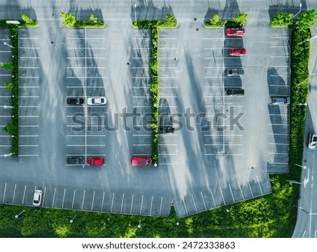 Similar – Image, Stock Photo Empty parking lot. A sign ‘Lehrerparkplatz’ in front of a school building with closed shutters