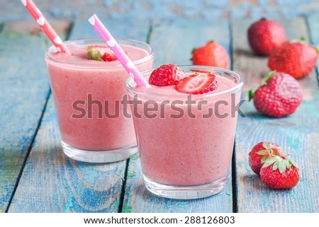 Image, Stock Photo Strawberry smoothie. Two glasses of berry slush. Summer cold drink