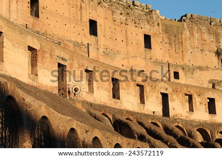 26 December 2014 Rome, Italy - Colosseum, elliptical Flavian amphitheatre largest in Roman Empire built in 80AD by Emperor Vespasian
