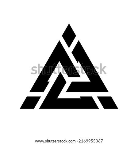 Viking Valknut sign symblol icon black color. Interwoven triangles. Vector illustration. Logo, tattoo, amulet. Scandinavian mythology. Odin Symbol, Trinity.