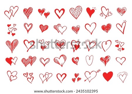 collection doodle set of hand drawn scribble hearts isolated on white background. Valentine card