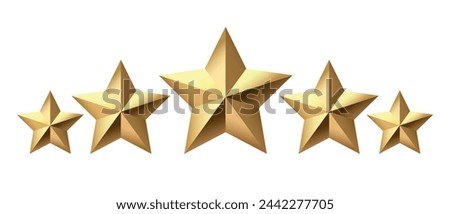 Five golden stars isolated on black background. Rating stars icon. Vector illustration. white background