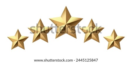 Five golden stars isolated on black background. Rating stars icon. Vector illustration. white background