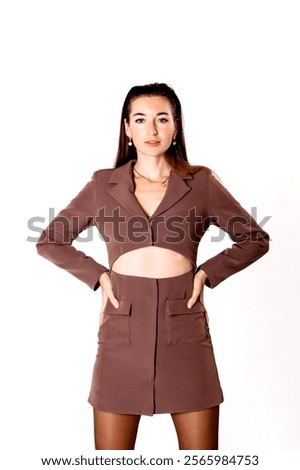 Similar – Image, Stock Photo Female tailor fitting skirt of dress