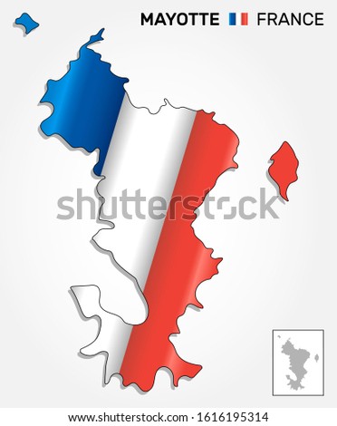 Map of french overseas region Mayotte combined with waving french national flag - Vector