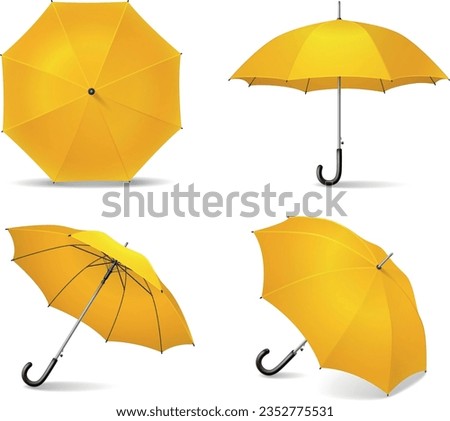 Yellow umbrella, open umbrella, closed umbrella icons on white background. vector.