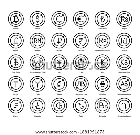 Currency 30 Outline icons set. Icon design for UX, UI, web, app, brochure, flyer, presentation design, etc. vector and illustration.