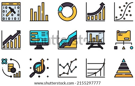 Set of Vector Icons Related to Data Analysis. Contains such Icons as Mining , Bar Chart, Pie Chart, Growth Chart, Scatter Plot, Data Report and more.