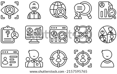 Set of Vector Icons Related to Market Research. Contains such Icons as Observation, Online Survey, Qualitative, Quantitative, Research, Segmentation and more. Photo stock © 